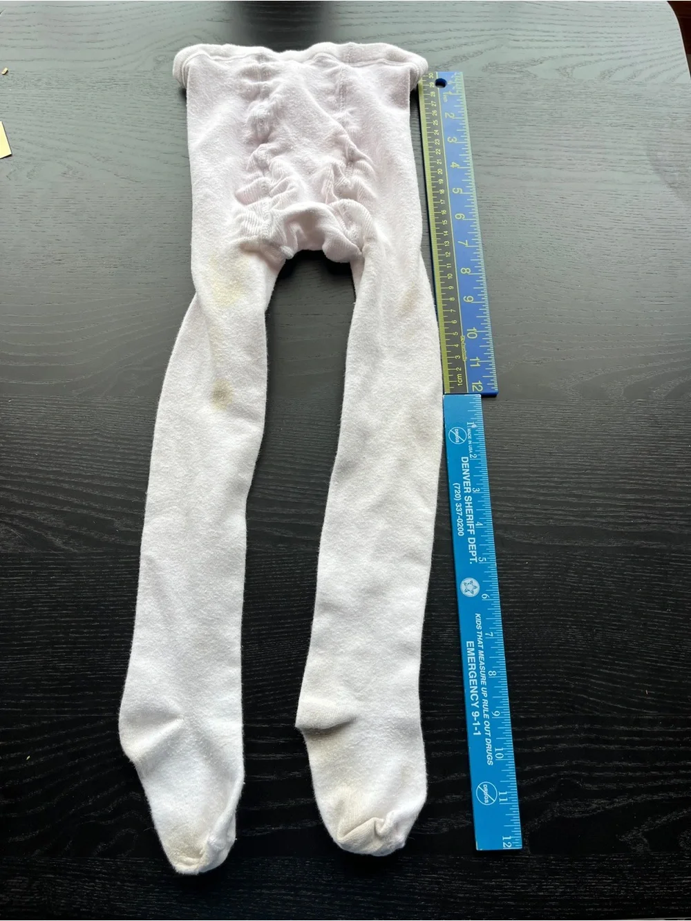 Girls White Knit Tights Size 7-10 Full Length Stretchy Stockings